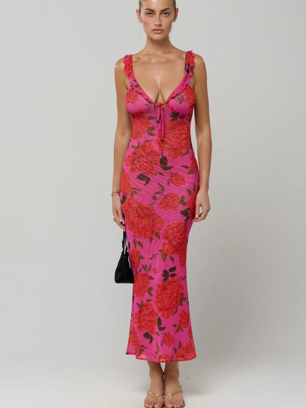 Resa Goldie Ruffle Midi Dress in Rosebud